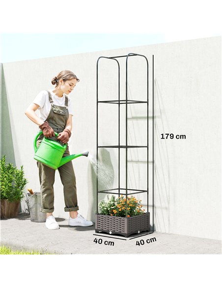 Outsunny Raised Garden Bed with Trellis, Plastic Planter Box with Drainage Holes, Drain Plugs and Water Reservoirs - pic 186928 | FastDaddyshop