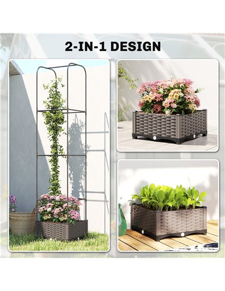 Outsunny Raised Garden Bed with Trellis, Plastic Planter Box with Drainage Holes, Drain Plugs and Water Reservoirs - pic 186929 | FastDaddyshop