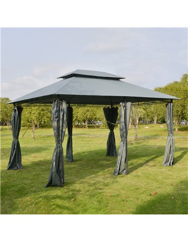 Outsunny 3x4m Outdoor 2-Tier Steel Frame Gazebo with Curtains, Black-Grey