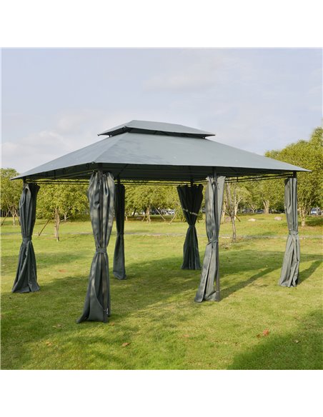 Outsunny 3x4m Outdoor 2-Tier Steel Frame Gazebo with Curtains, Black-Grey - pic 18693 | FastDaddyshop