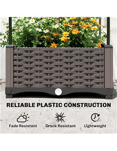 Outsunny Raised Garden Bed with Trellis, Plastic Planter Box with Drainage Holes, Drain Plugs and Water Reservoirs