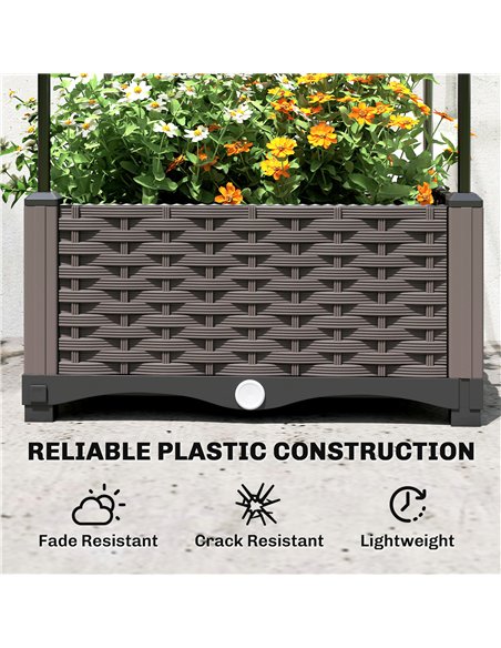 Outsunny Raised Garden Bed with Trellis, Plastic Planter Box with Drainage Holes, Drain Plugs and Water Reservoirs - pic 186931 | FastDaddyshop