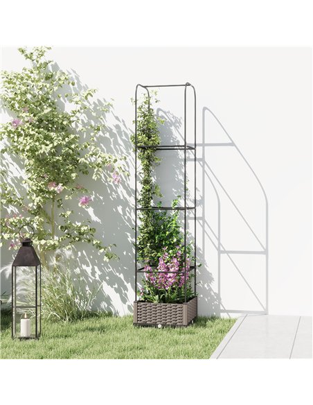 Outsunny Raised Garden Bed with Trellis, Plastic Planter Box with Drainage Holes, Drain Plugs and Water Reservoirs - pic 186932 | FastDaddyshop