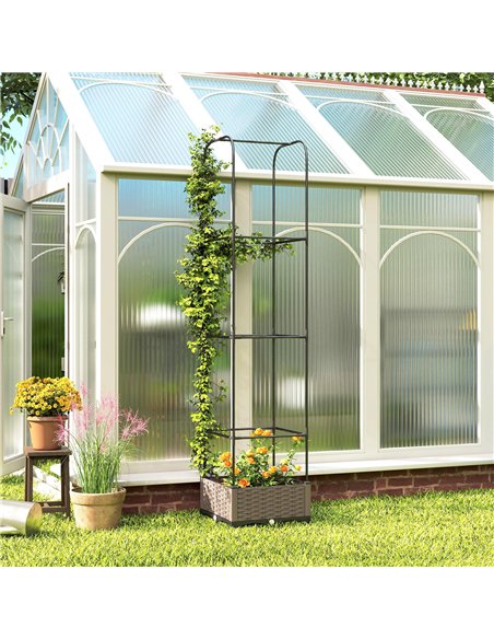 Outsunny Raised Garden Bed with Trellis, Plastic Planter Box with Drainage Holes, Drain Plugs and Water Reservoirs - pic 186934 | FastDaddyshop