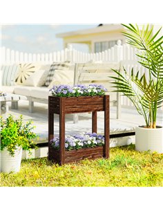 Outsunny 2-Tier Wooden Raised Planter, Raised Garden Bed on Legs with Drainage Holes and Bed Liner, Elevated Garden Planter 2