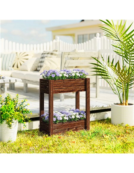 Outsunny 2-Tier Wooden Raised Planter, Raised Garden Bed on Legs with Drainage Holes and Bed Liner, Elevated Garden Planter - pic 186936 | FastDaddyshop