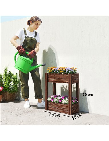 Outsunny 2-Tier Wooden Raised Planter, Raised Garden Bed on Legs with Drainage Holes and Bed Liner, Elevated Garden Planter