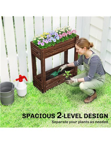 Outsunny 2-Tier Wooden Raised Planter, Raised Garden Bed on Legs with Drainage Holes and Bed Liner, Elevated Garden Planter