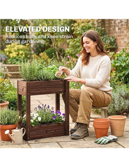 Outsunny 2-Tier Wooden Raised Planter, Raised Garden Bed on Legs with Drainage Holes and Bed Liner, Elevated Garden Planter - pic 186939 | FastDaddyshop