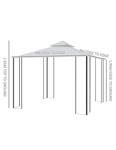 Outsunny 3x4m Outdoor 2-Tier Steel Frame Gazebo with Curtains, Black-Grey