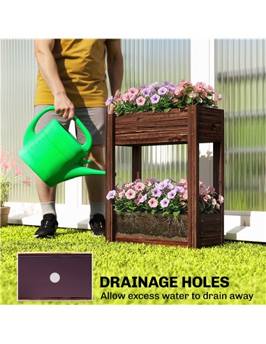 Outsunny 2-Tier Wooden Raised Planter, Raised Garden Bed on Legs with Drainage Holes and Bed Liner, Elevated Garden Planter
