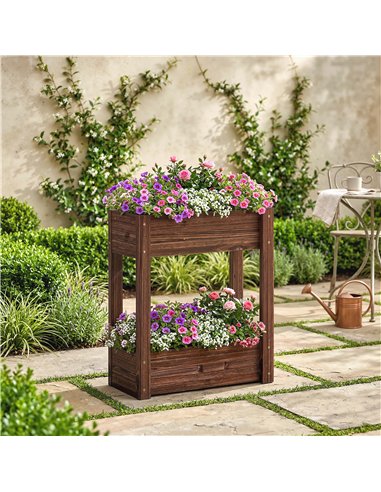 Outsunny 2-Tier Wooden Raised Planter, Raised Garden Bed on Legs with Drainage Holes and Bed Liner, Elevated Garden Planter