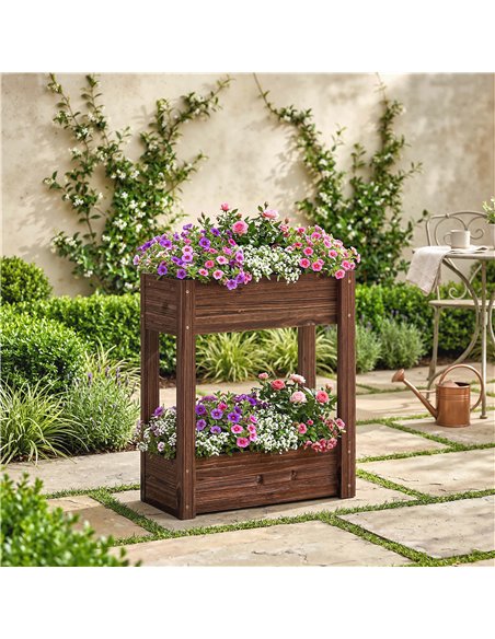 Outsunny 2-Tier Wooden Raised Planter, Raised Garden Bed on Legs with Drainage Holes and Bed Liner, Elevated Garden Planter - pic 186943 | FastDaddyshop