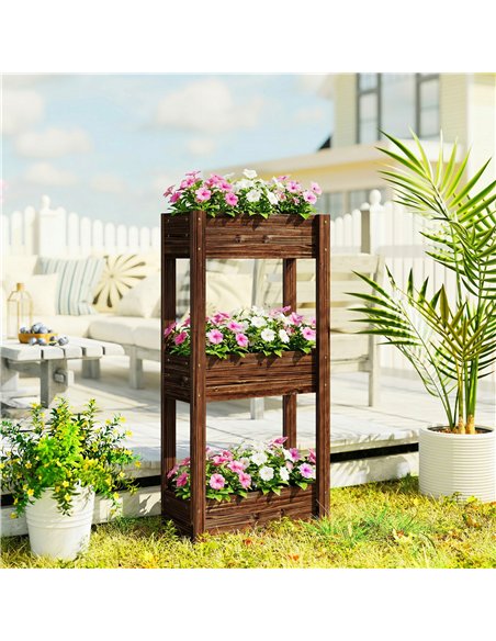 Outsunny 3-Tier Wooden Raised Planter, Raised Garden Bed on Legs with Drainage Holes and Bed Liner, Elevated Garden Planter - pic 186945 | FastDaddyshop