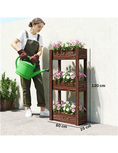 Outsunny 3-Tier Wooden Raised Planter, Raised Garden Bed on Legs with Drainage Holes and Bed Liner, Elevated Garden Planter