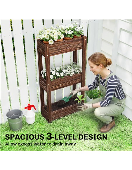 Outsunny 3-Tier Wooden Raised Planter, Raised Garden Bed on Legs with Drainage Holes and Bed Liner, Elevated Garden Planter - pic 186947 | FastDaddyshop