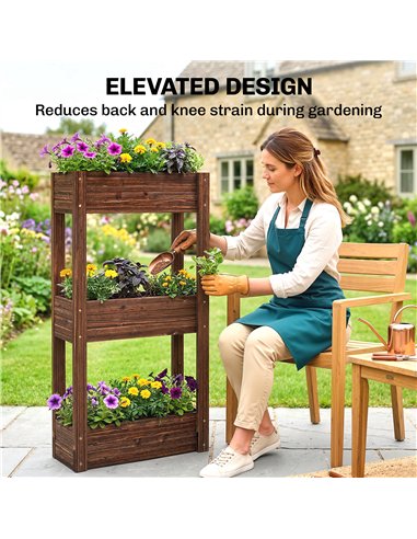 Outsunny 3-Tier Wooden Raised Planter, Raised Garden Bed on Legs with Drainage Holes and Bed Liner, Elevated Garden Planter