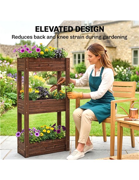 Outsunny 3-Tier Wooden Raised Planter, Raised Garden Bed on Legs with Drainage Holes and Bed Liner, Elevated Garden Planter - pic 186948 | FastDaddyshop