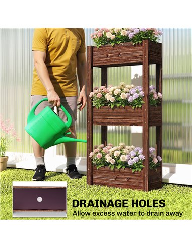 Outsunny 3-Tier Wooden Raised Planter, Raised Garden Bed on Legs with Drainage Holes and Bed Liner, Elevated Garden Planter