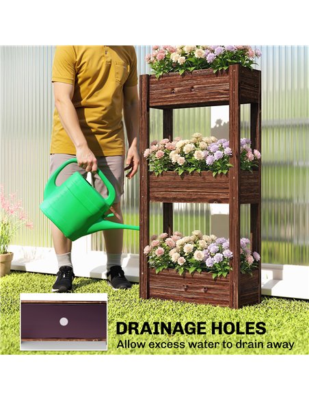 Outsunny 3-Tier Wooden Raised Planter, Raised Garden Bed on Legs with Drainage Holes and Bed Liner, Elevated Garden Planter - pic 186949 | FastDaddyshop