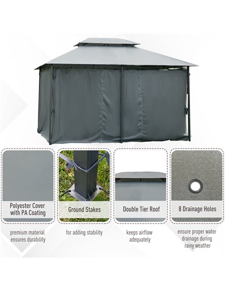 Outsunny 3x4m Outdoor 2-Tier Steel Frame Gazebo with Curtains, Black-Grey - pic 18695 | FastDaddyshop