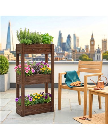 Outsunny 3-Tier Wooden Raised Planter, Raised Garden Bed on Legs with Drainage Holes and Bed Liner, Elevated Garden Planter