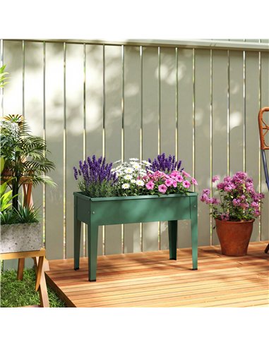 Outsunny Raised Planter, Metal Raised Garden Bed on Legs with Drainage Hole and Foot Covers, Green