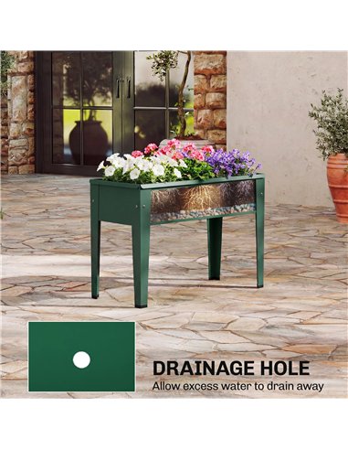 Outsunny Raised Planter, Metal Raised Garden Bed on Legs with Drainage Hole and Foot Covers, Green