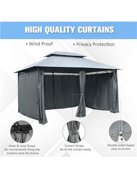 Outsunny 3x4m Outdoor 2-Tier Steel Frame Gazebo with Curtains, Black-Grey - pic 18696 | FastDaddyshop