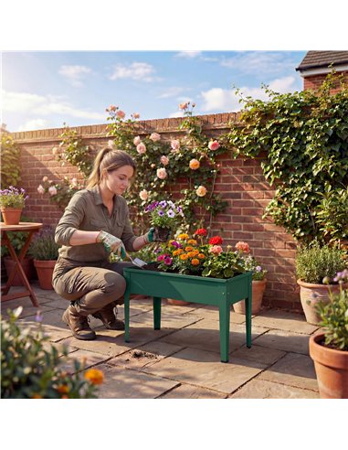 Outsunny Raised Planter, Metal Raised Garden Bed on Legs with Drainage Hole and Foot Covers, Green