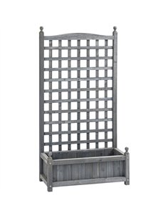 Outsunny Garden Planters with Trellis for Climbing Vines, Wood Raised Beds for Garden, Flower Pot, Indoor Outdoor, Grey