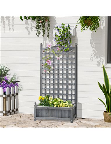 Outsunny Garden Planters with Trellis for Climbing Vines, Wood Raised Beds for Garden, Flower Pot, Indoor Outdoor, Grey