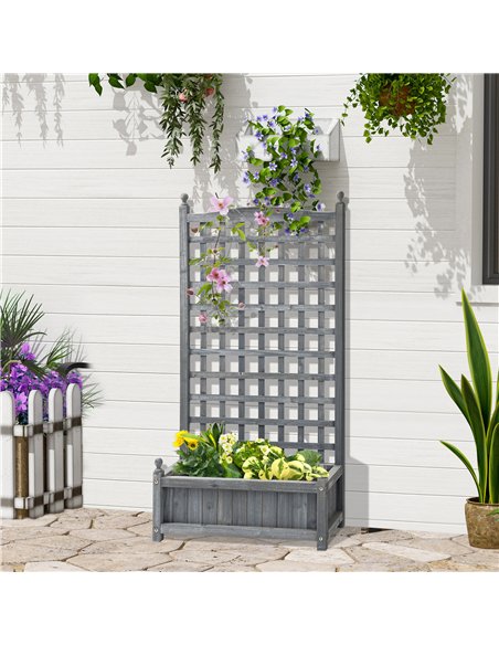 Outsunny Garden Planters with Trellis for Climbing Vines, Wood Raised Beds for Garden, Flower Pot, Indoor Outdoor, Grey - pic 186963 | FastDaddyshop