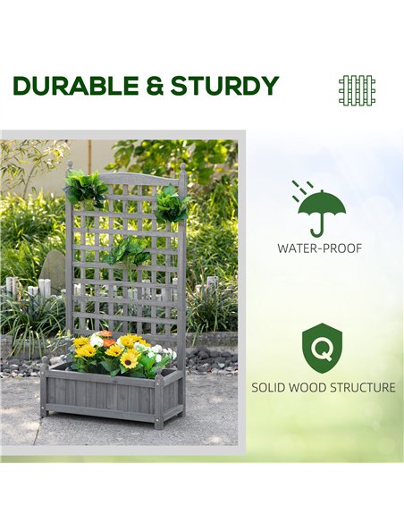 Outsunny Garden Planters with Trellis for Climbing Vines, Wood Raised Beds for Garden, Flower Pot, Indoor Outdoor, Grey - pic 186967 | FastDaddyshop