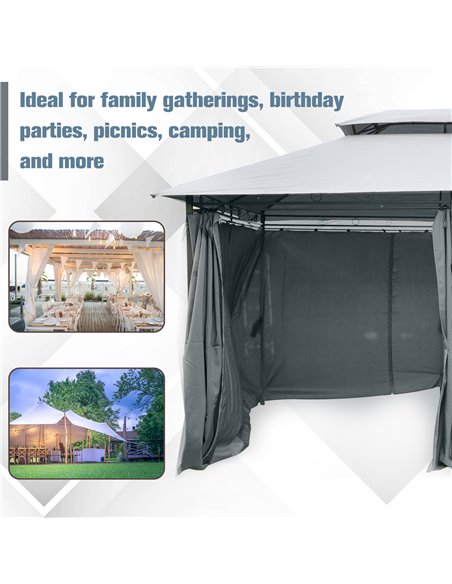Outsunny 10 x 13ft Outdoor 2-Tier Steel Frame Gazebo with Curtains Outdoor Backyard, Black/Grey - pic 18697 | FastDaddyshop