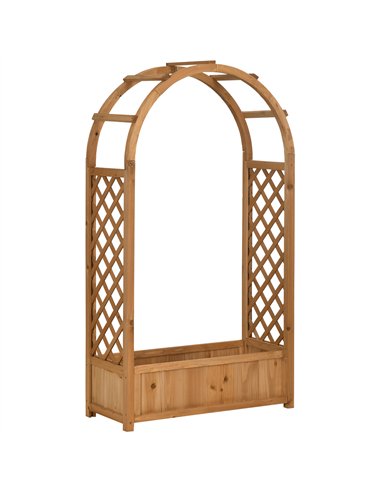 Outsunny Raised Garden Bed with Arch Trellis, Freestanding Garden Planter Box for Vine Climbing Plant Flower Herb, Brown