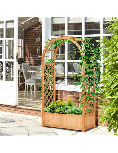 Outsunny Raised Garden Bed with Arch Trellis, Freestanding Garden Planter Box for Vine Climbing Plant Flower Herb, Brown