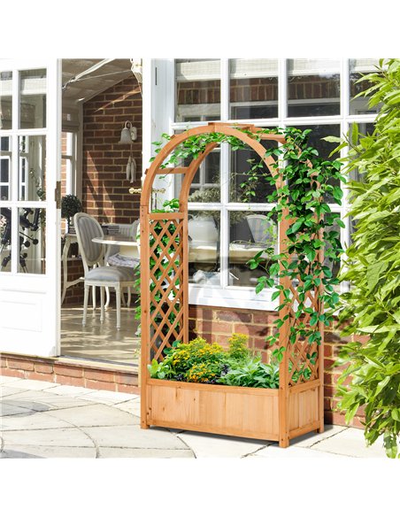 Outsunny Raised Garden Bed with Arch Trellis, Freestanding Garden Planter Box for Vine Climbing Plant Flower Herb, Brown - pic 186972 | FastDaddyshop