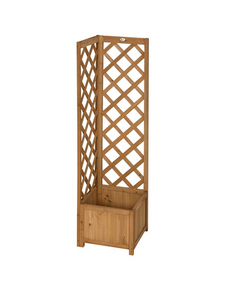 Outsunny Wooden Planter with Corner Trellis, Freestanding Raised Garden Bed with Drainage Bottom, Outdoor Planter Box, Brown - pic 186980 | FastDaddyshop