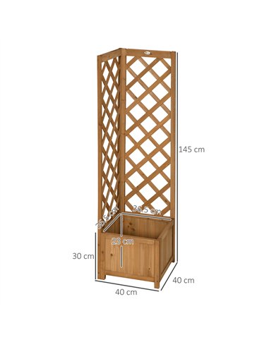 Outsunny Wooden Planter with Corner Trellis, Freestanding Raised Garden Bed with Drainage Bottom, Outdoor Planter Box, Brown