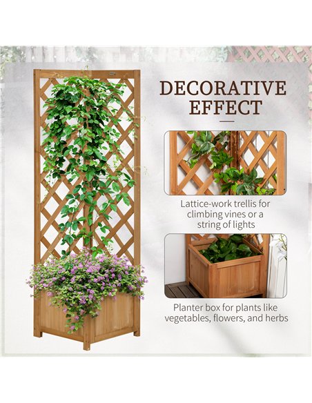 Outsunny Wooden Planter with Corner Trellis, Freestanding Raised Garden Bed with Drainage Bottom, Outdoor Planter Box, Brown - pic 186983 | FastDaddyshop