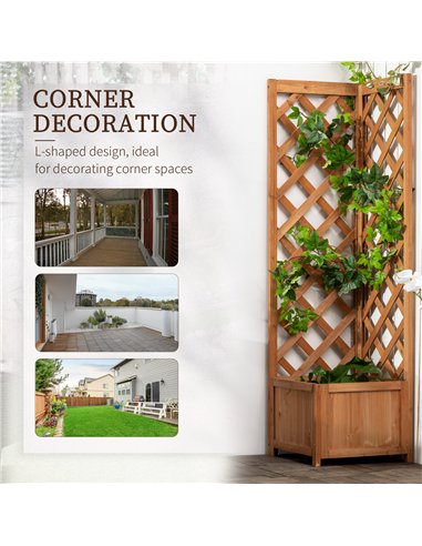 Outsunny Wooden Planter with Corner Trellis, Freestanding Raised Garden Bed with Drainage Bottom, Outdoor Planter Box, Brown