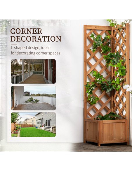 Outsunny Wooden Planter with Corner Trellis, Freestanding Raised Garden Bed with Drainage Bottom, Outdoor Planter Box, Brown - pic 186985 | FastDaddyshop