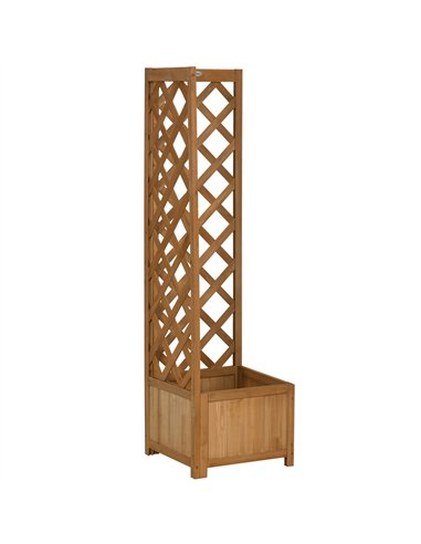 Outsunny Wooden Planter with Corner Trellis, Freestanding Raised Garden Bed with Drainage Bottom, Outdoor Planter Box, Brown