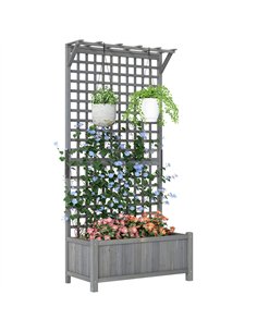 Outsunny Raised Bed with Drainage Holes, Wood Planter with Trellis for Climbing Plants to Grow Vegetables, Flowers, Dark Grey