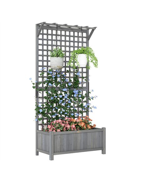 Outsunny Raised Bed with Drainage Holes, Wood Planter with Trellis for Climbing Plants to Grow Vegetables, Flowers, Dark Grey - pic 186989 | FastDaddyshop