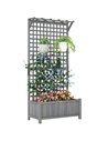 Outsunny Raised Bed with Drainage Holes, Wood Planter with Trellis for Climbing Plants to Grow Vegetables, Flowers, Dark Grey
