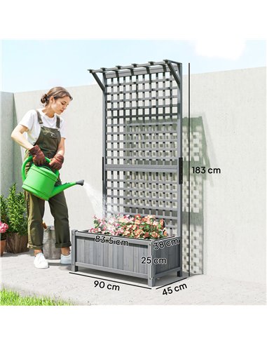 Outsunny Raised Bed with Drainage Holes, Wood Planter with Trellis for Climbing Plants, Dark Grey