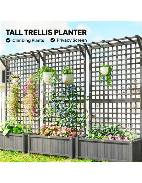 Outsunny Raised Bed with Drainage Holes, Wood Planter with Trellis for Climbing Plants, Dark Grey - pic 186992 | FastDaddyshop