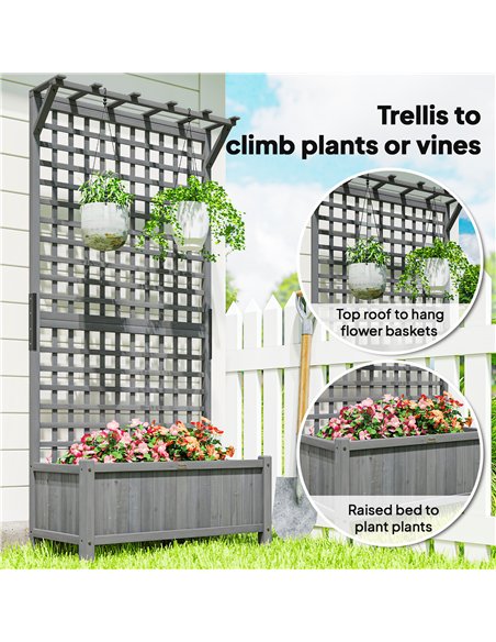 Outsunny Raised Bed with Drainage Holes, Wood Planter with Trellis for Climbing Plants, Dark Grey - pic 186993 | FastDaddyshop